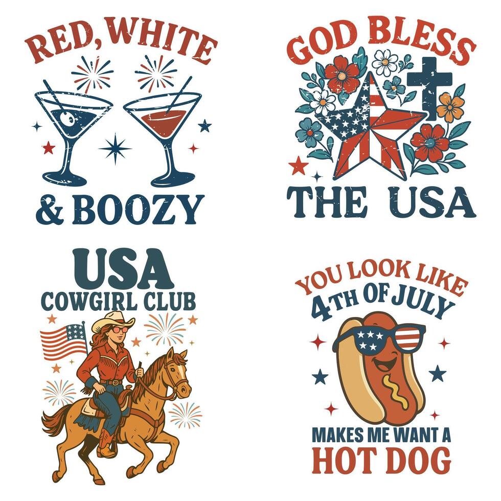 4th Of July T-shirt, Set Of All American Independence Day Design Sublimation, Trending Patriotic Fourth Of July Illustration vector
