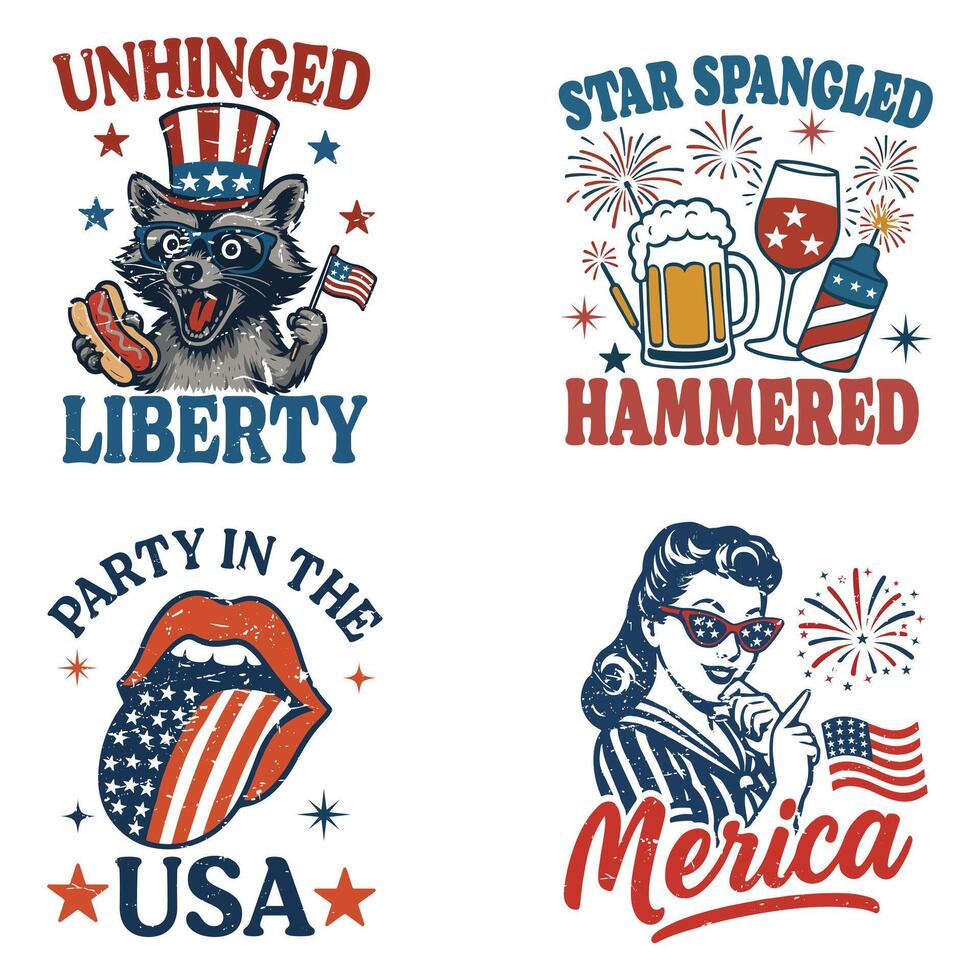 4th Of July T-shirt, All American Independence Day Design Sublimation, Trending Patriotic Fourth Of July Illustration Collection vector