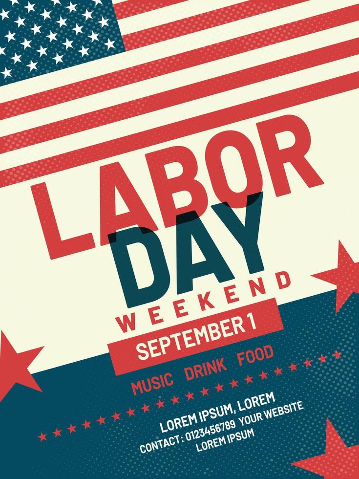 Labor Day Poster with American Flag and Retro Typography vector
