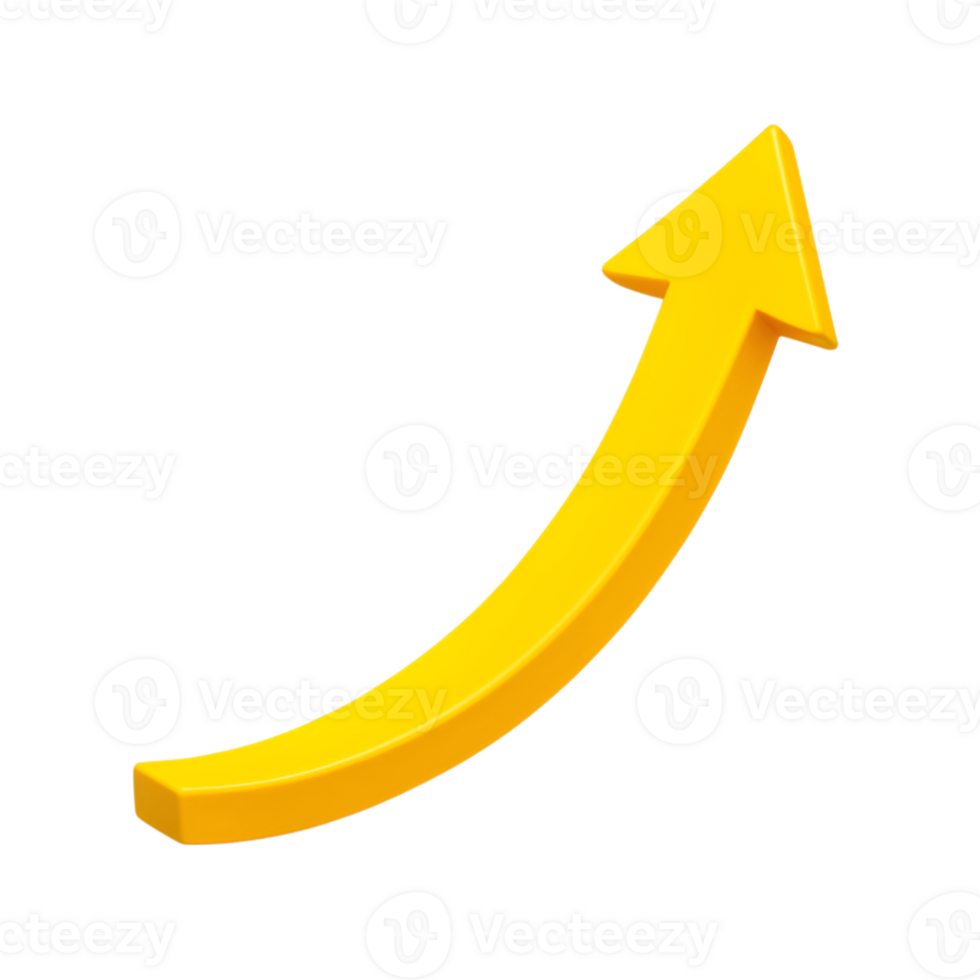 Bright Yellow Arrow Symbolizing Upward Progress on Transparent Backdrop png