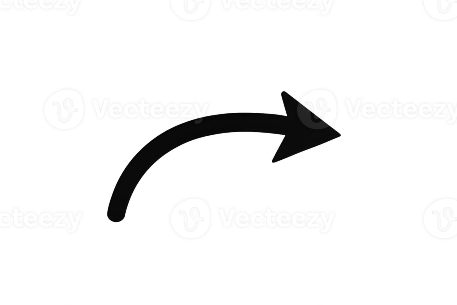 Black curved arrow pointing to the right direction on transparent background, simple shape and design symbol for navigation element png