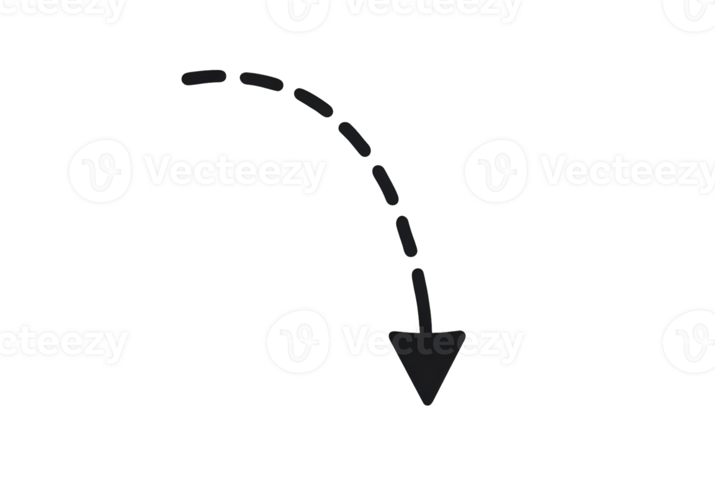 Curved Dotted Arrow Pointing Down in Gray Against Transparent Background png