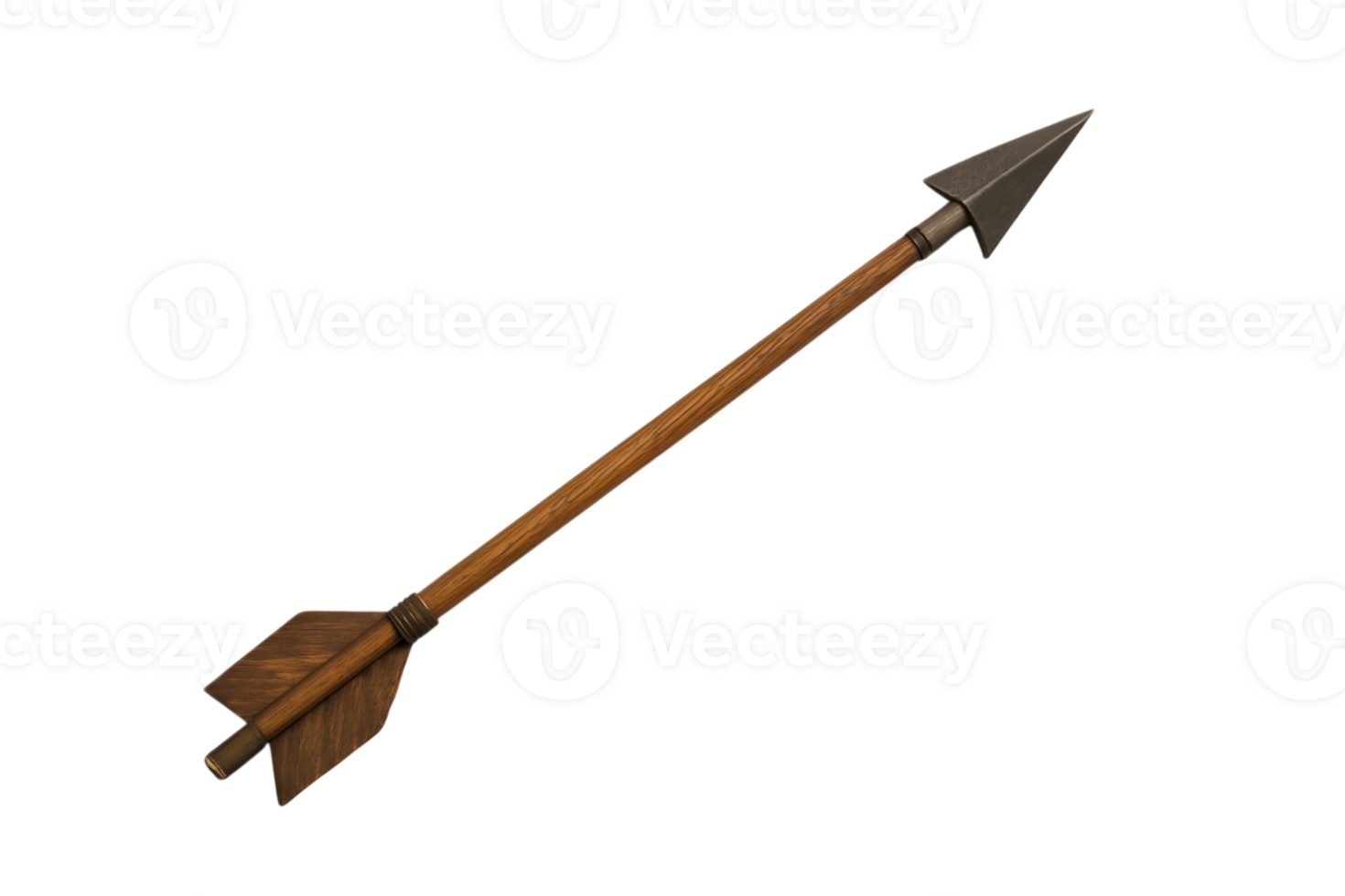 Isolated Wooden Arrow with Aged Metal Head on Transparent png