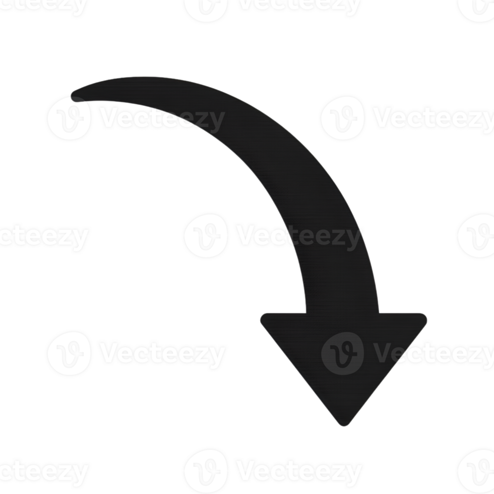 Black Curved Arrow Pointing Downwards on a Transparent Background png