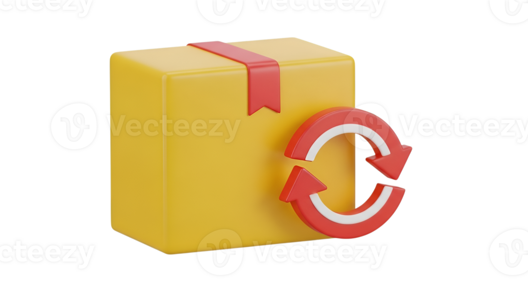 Yellow Box with Red Recycling Arrows on a Transparent Backdrop png