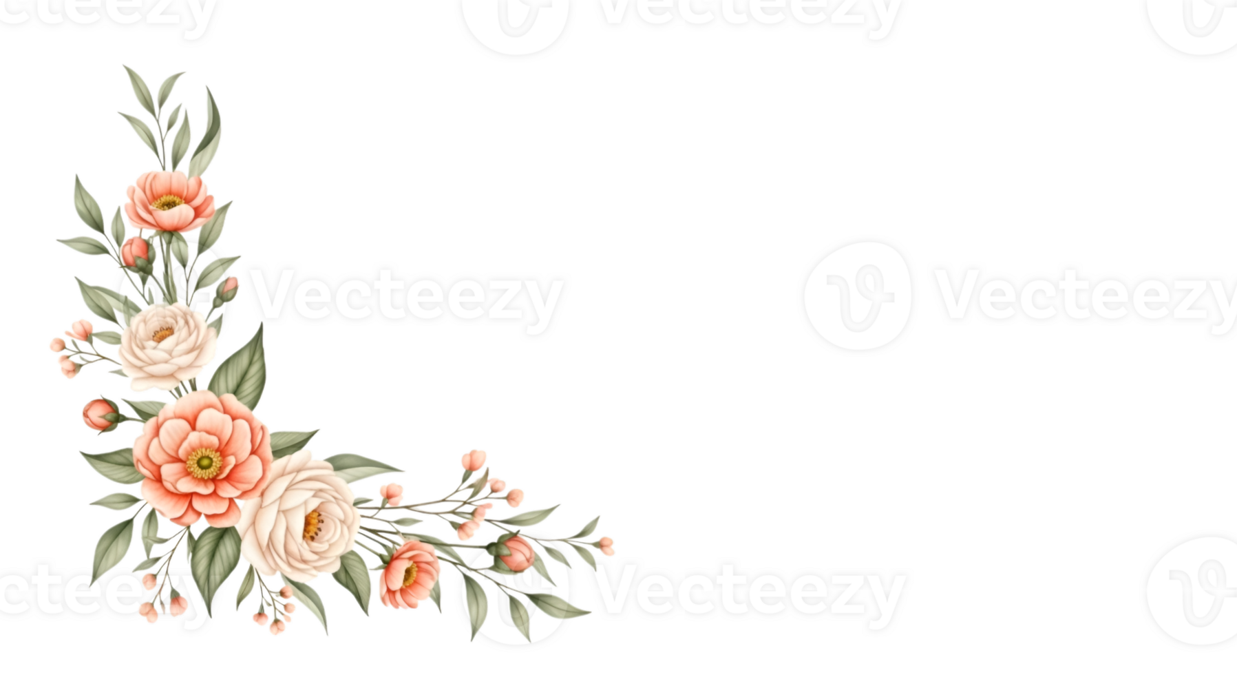Watercolor Roses and Greenery Border with Transparent Background png