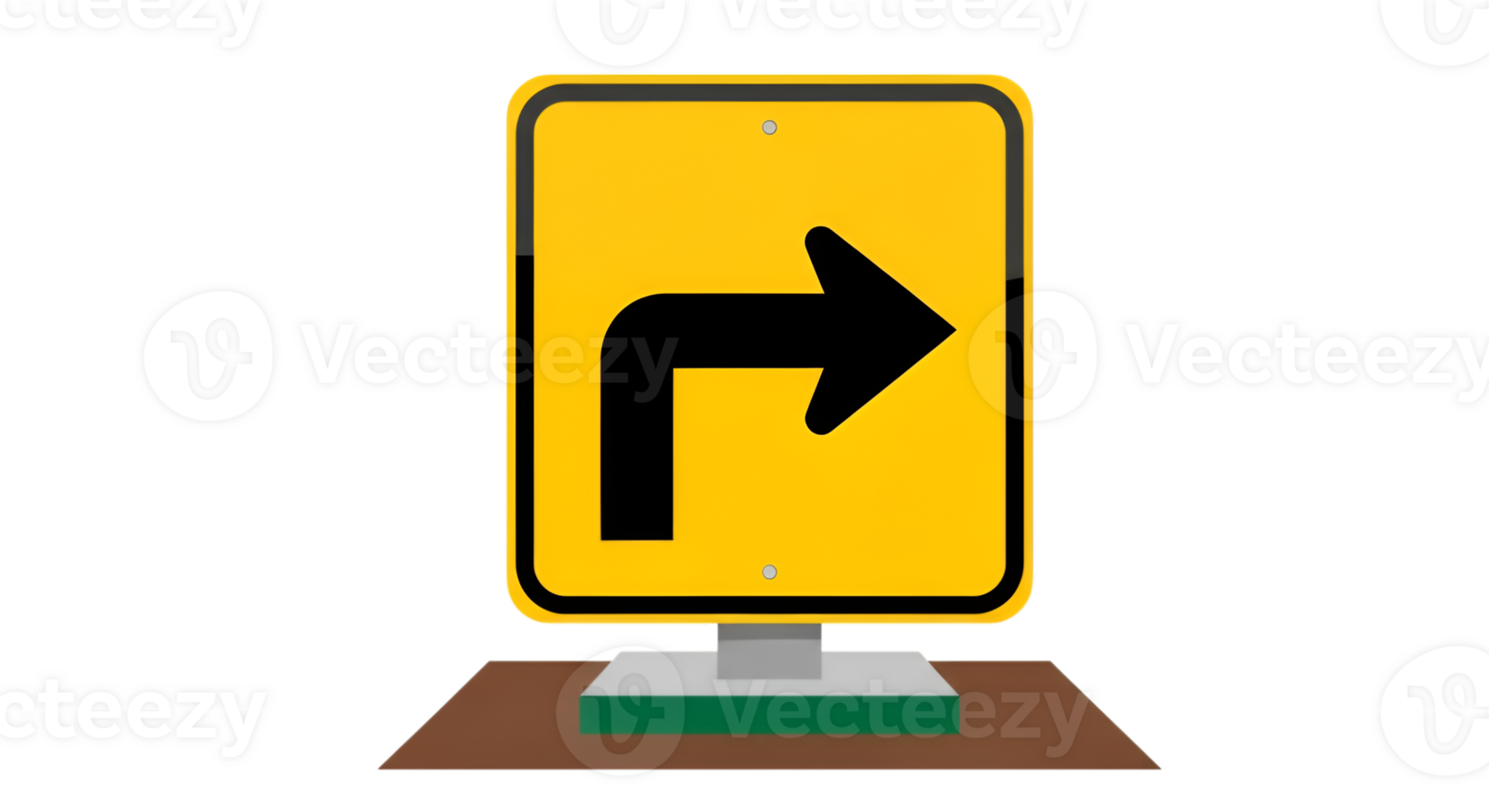 Vibrant Right Turn Traffic Sign in Yellow and Black on Dark Background png