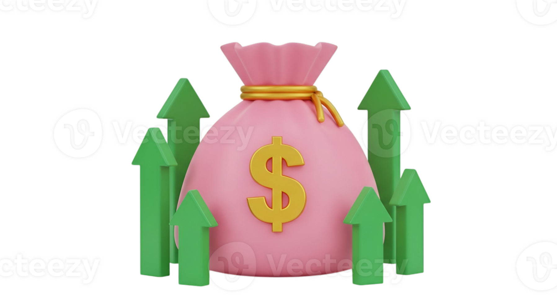 Pink Money Bag with Dollar Sign and Green Arrows Pointing Up png