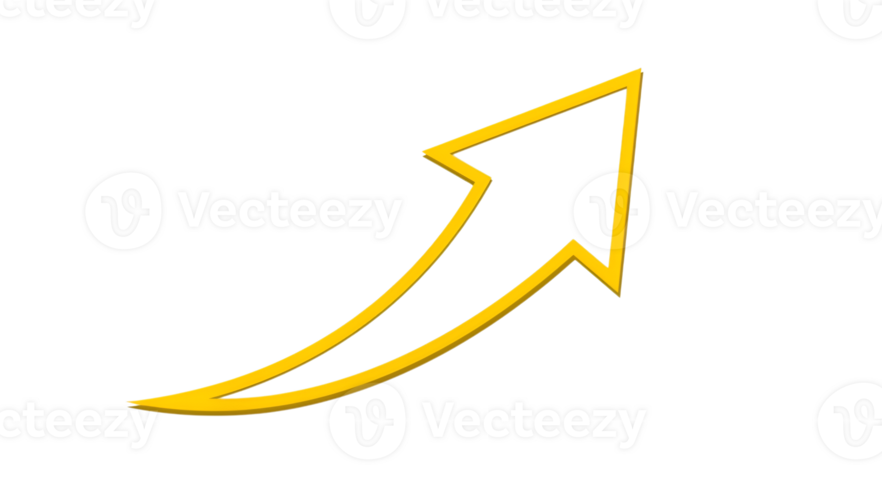 Minimalist yellow arrow pointing diagonally upwards on transparent backdrop png