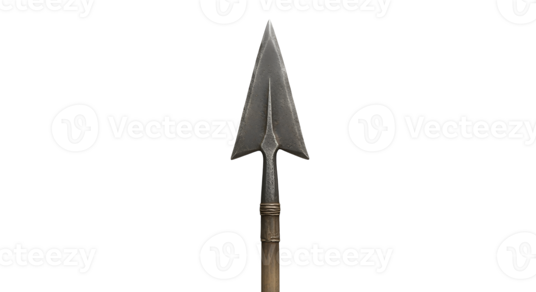 Isolated silver spear with triangular arrowhead on transparent back png
