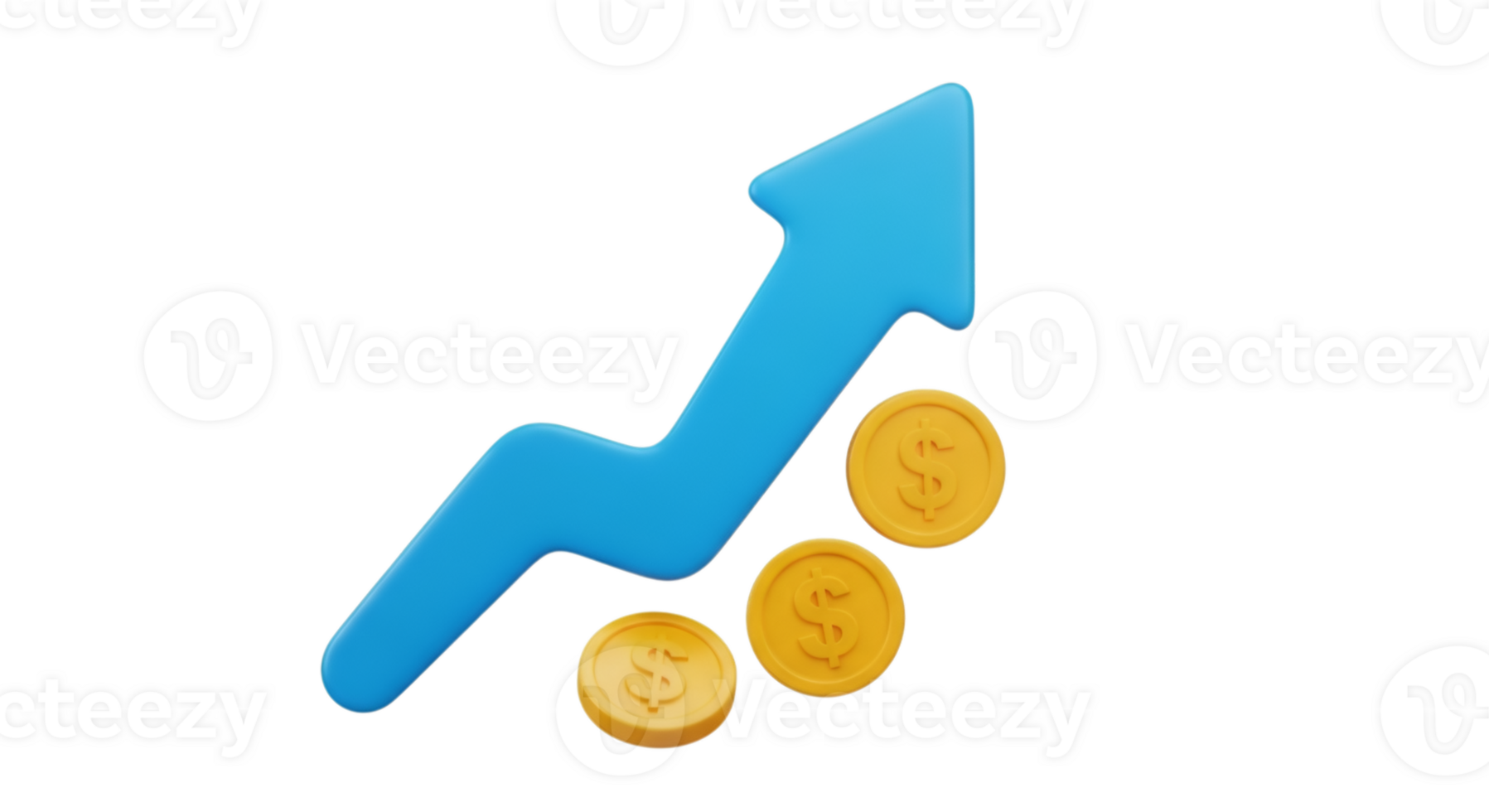 Growth Arrow with Golden Coins on Transparent Background png