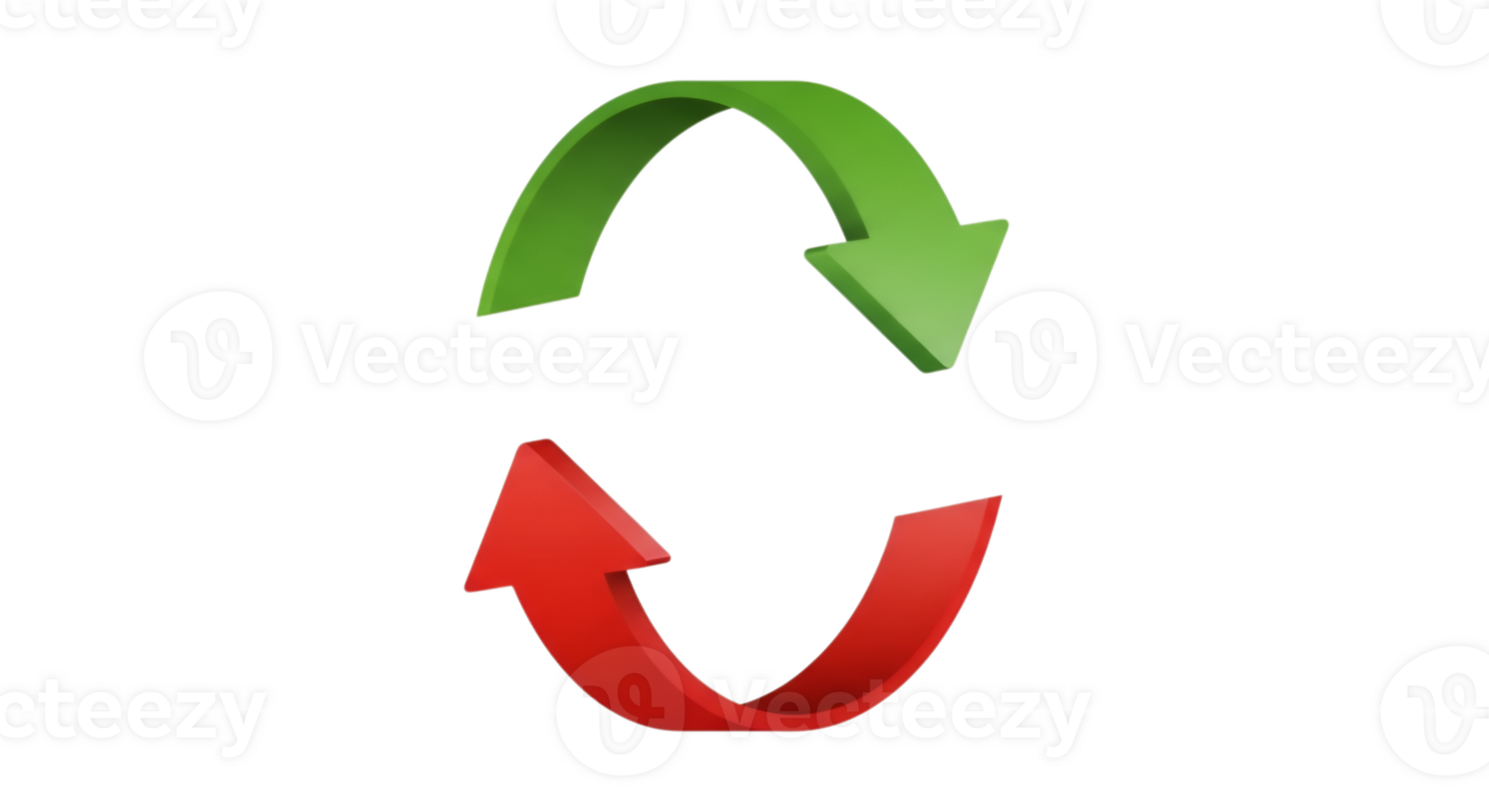 Green and Red 3D Arrows in Circular Cycle on Transparent Surface png