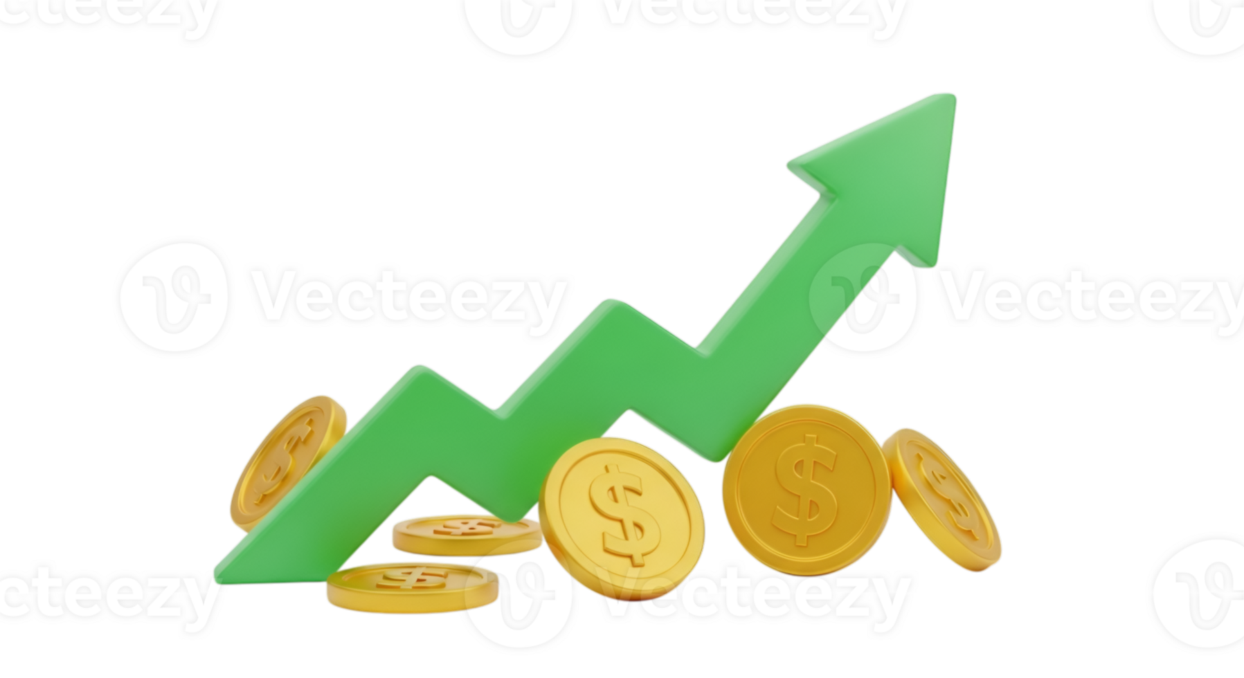 Financial Growth Indication with Coins and Green Arrow, Render in 3D png