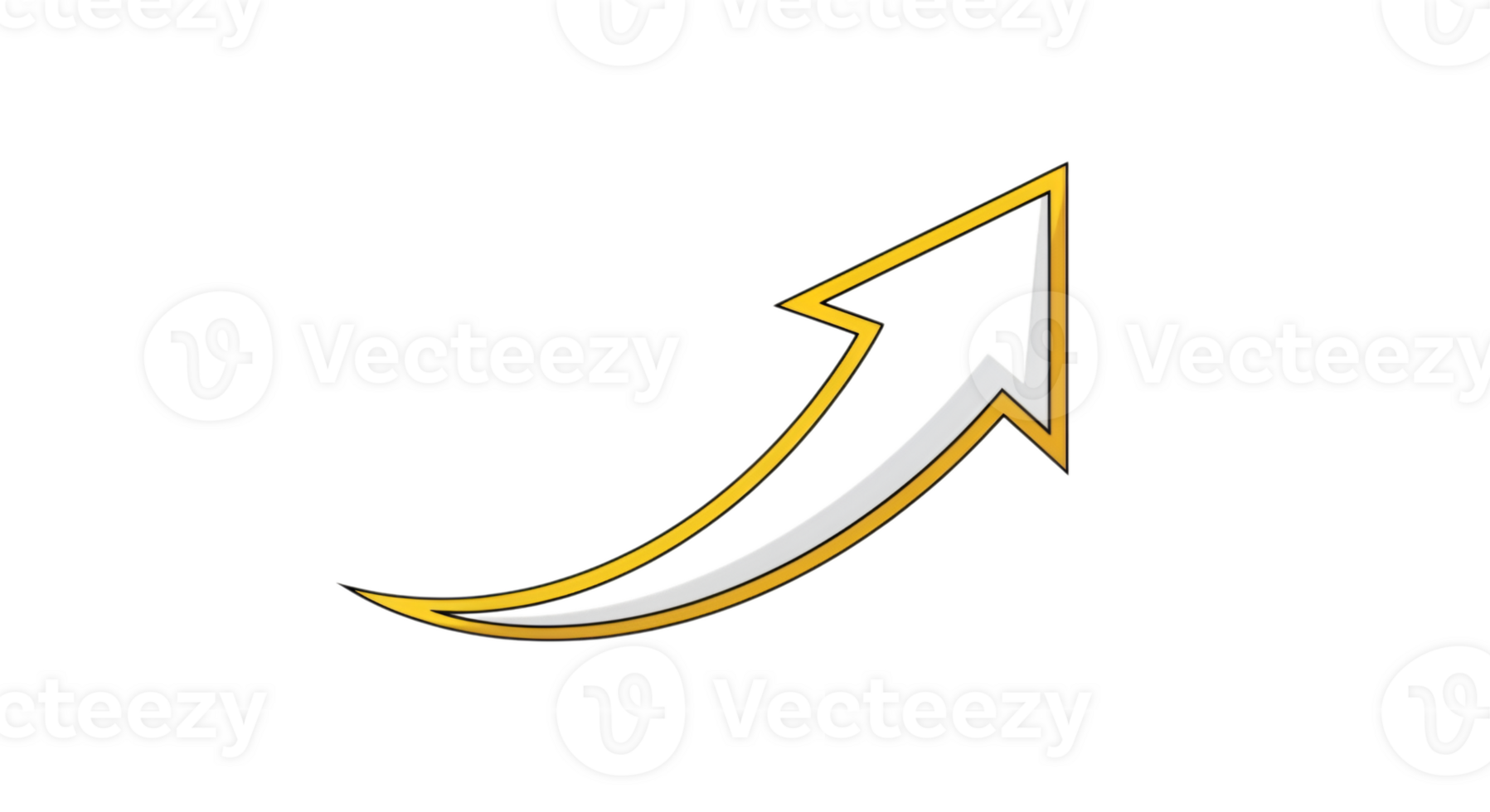 Curved Arrow Pointing Upward with Yellow Outline and White Fill Design on Transparent Background png