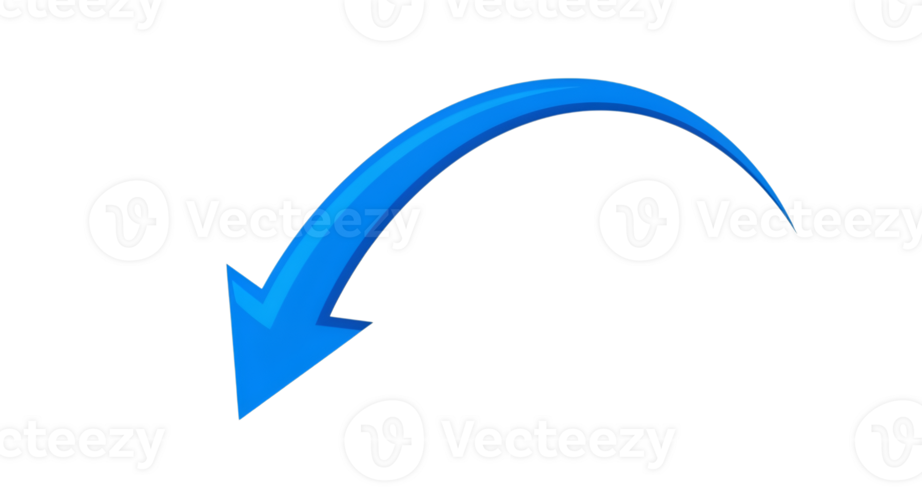 Curved Blue Arrow Pointing Downwards in a Transparent Background png