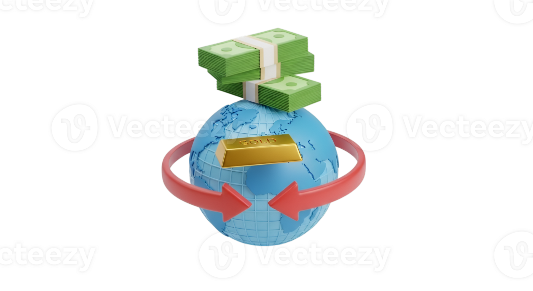 Conceptual Globe with Gold Bar and Money Illustration png