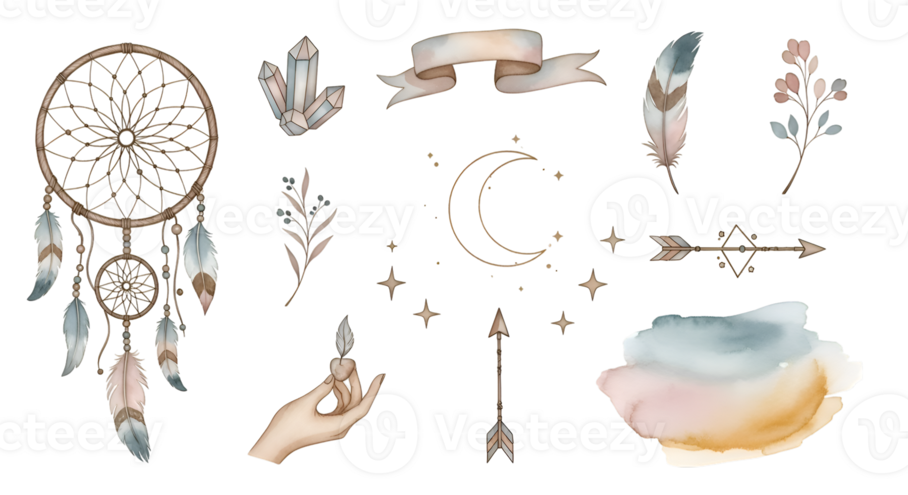 Watercolor Dreamcatcher and Mystical Elements Collection png