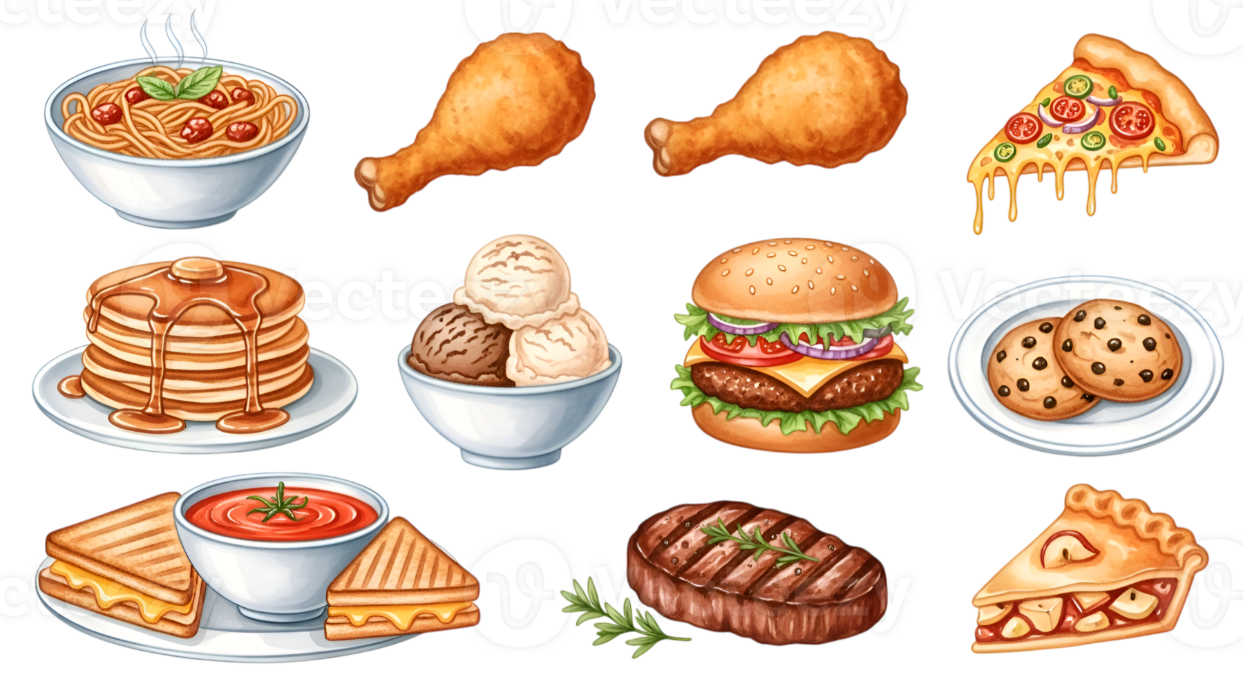 Variety of Pixelated Fast Foods on Transparent Background png