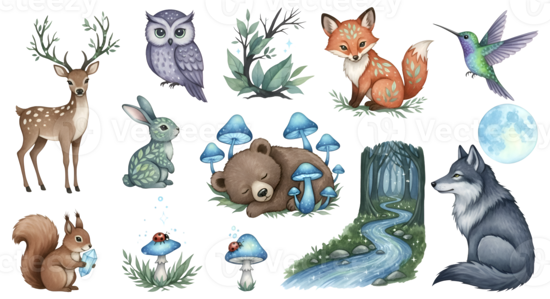 Pixel Art Style Animal Illustrations on Transparent Background png