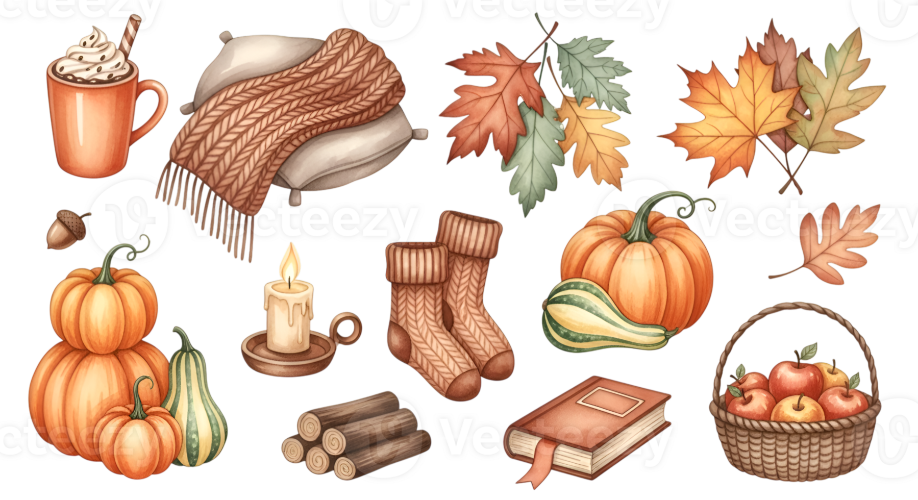 Pixel art of autumn harvest and fall elements in digital illustration png