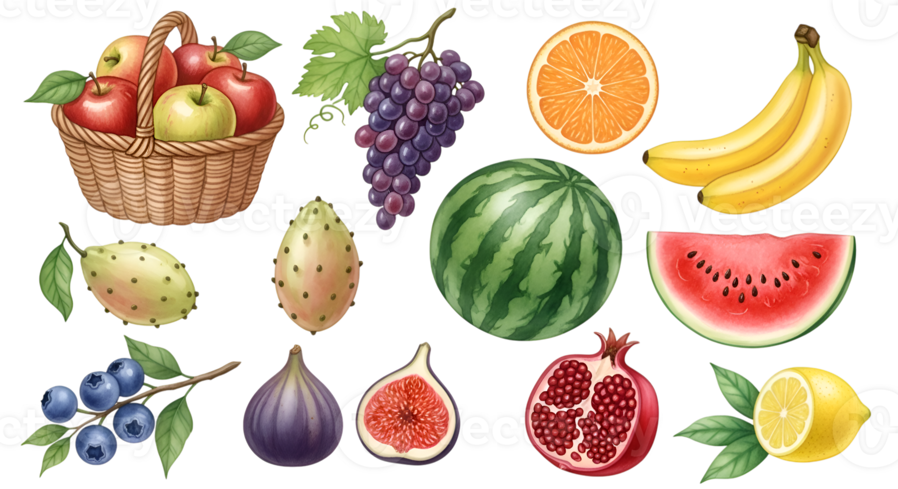 Pixel Art Fruit Basket With Bananas and Grapes on Transparent Backdrop png