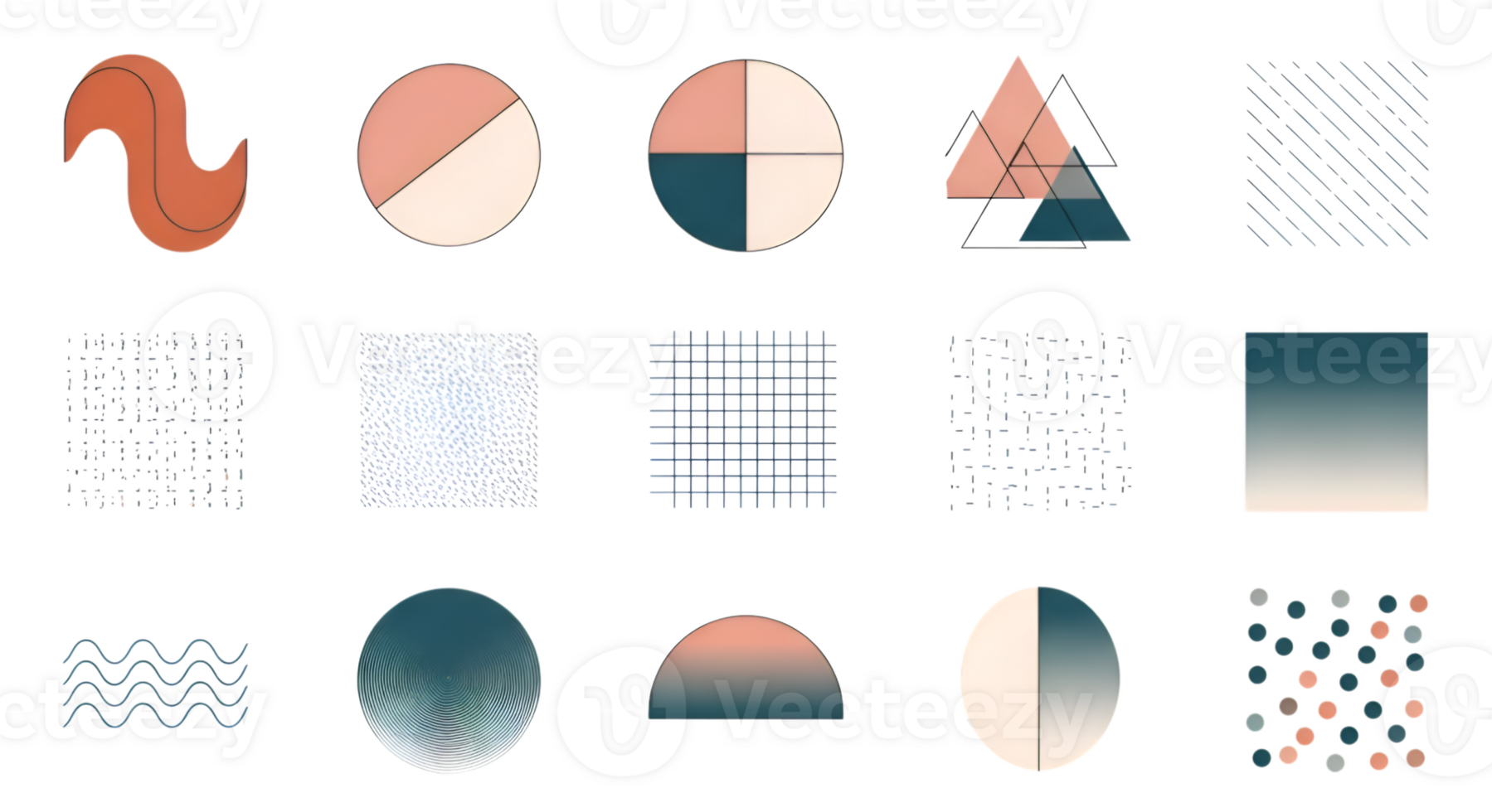 Pastel geometric shapes and design elements on transparent backdrop png