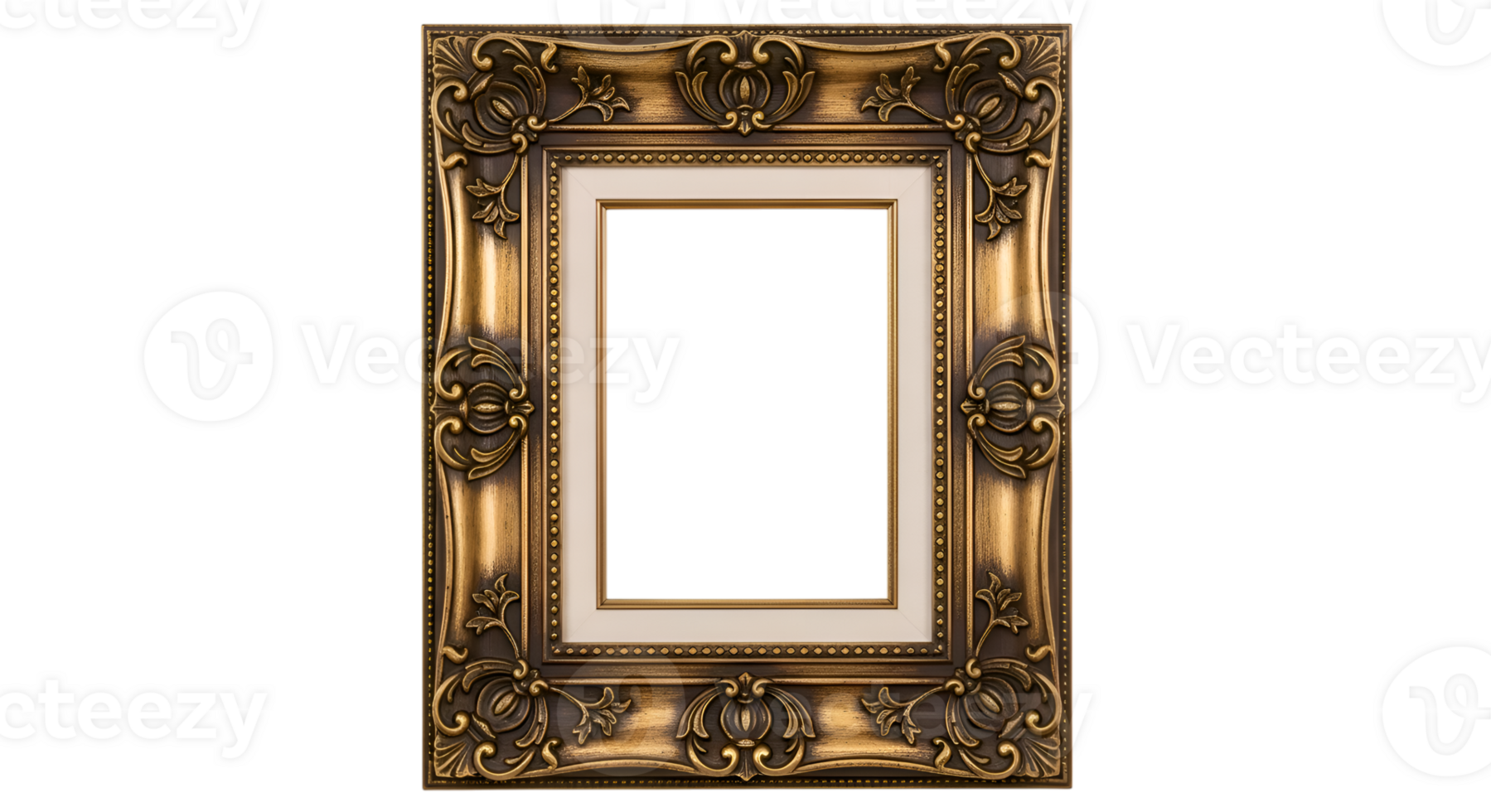 Ornate Golden Frame with Intricate Carvings for Elegant Art Display on Transparent Canvas png