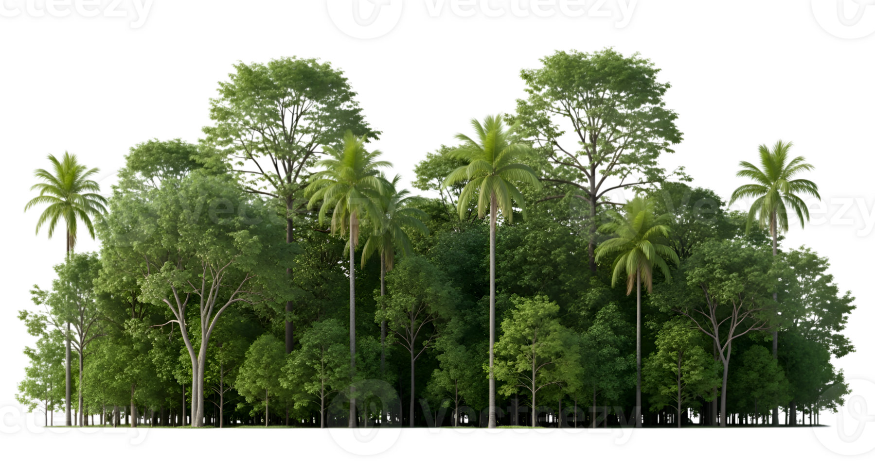 Green Forest Scene Featuring Various Trees on Transparent Background png