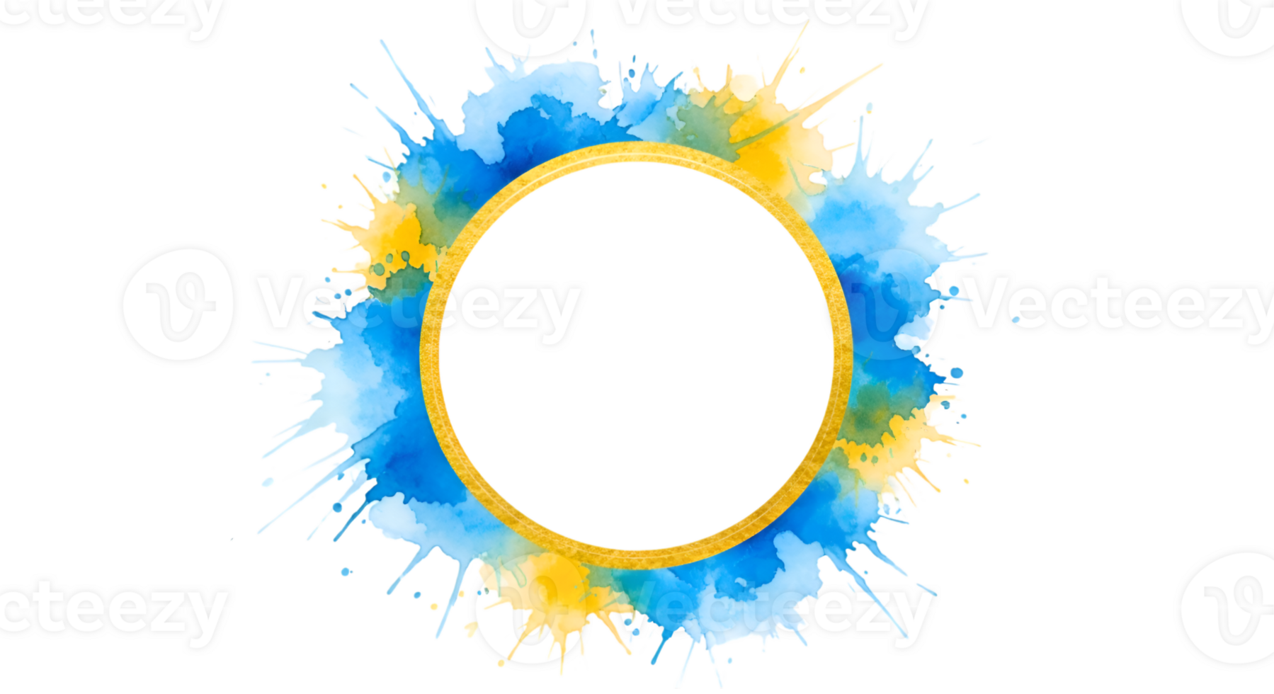 Golden Circle with Blue and Yellow Watercolor Splatter Frame png