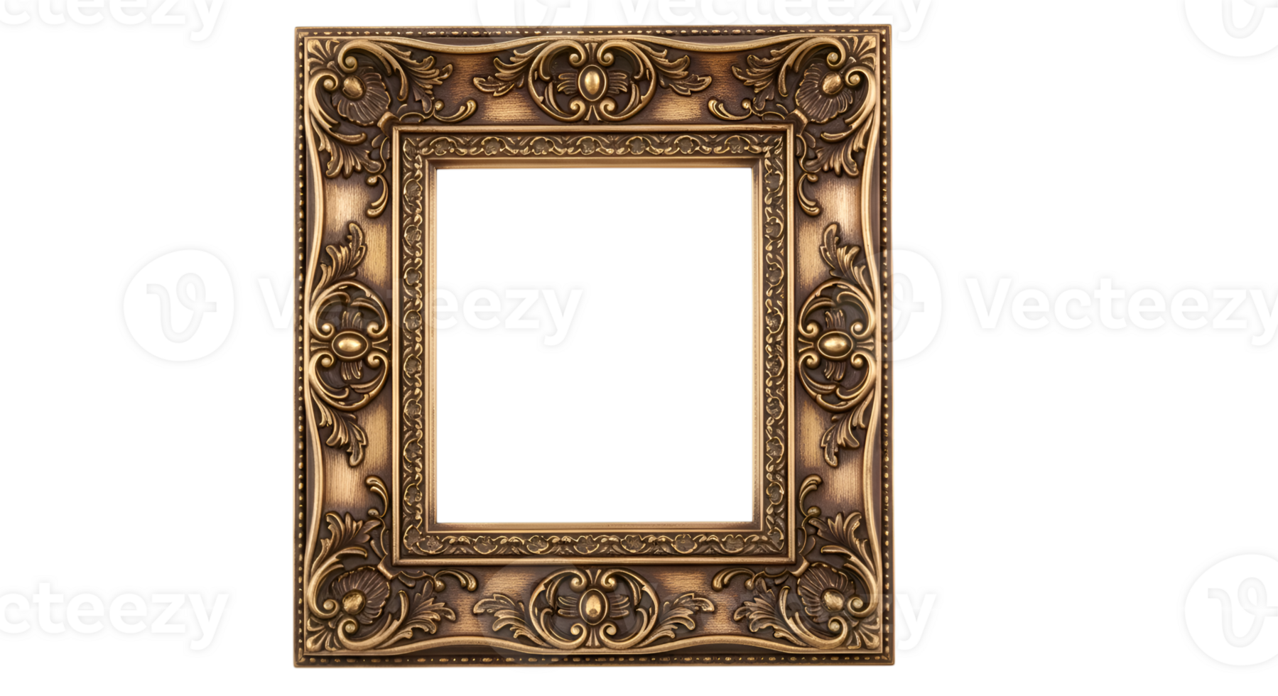 Elegant Square Bronze Photo Frame with Ornate Border on Transparent Background png