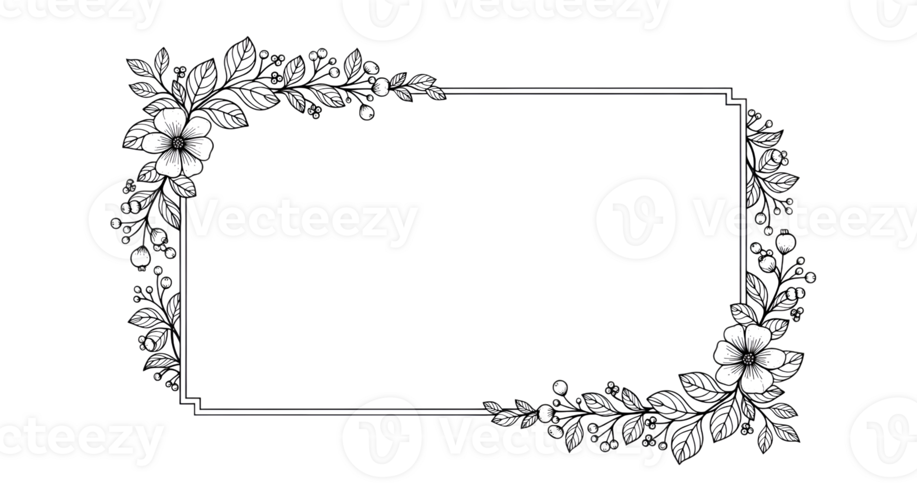 Elegant floral frame border with rectangle on transparent png