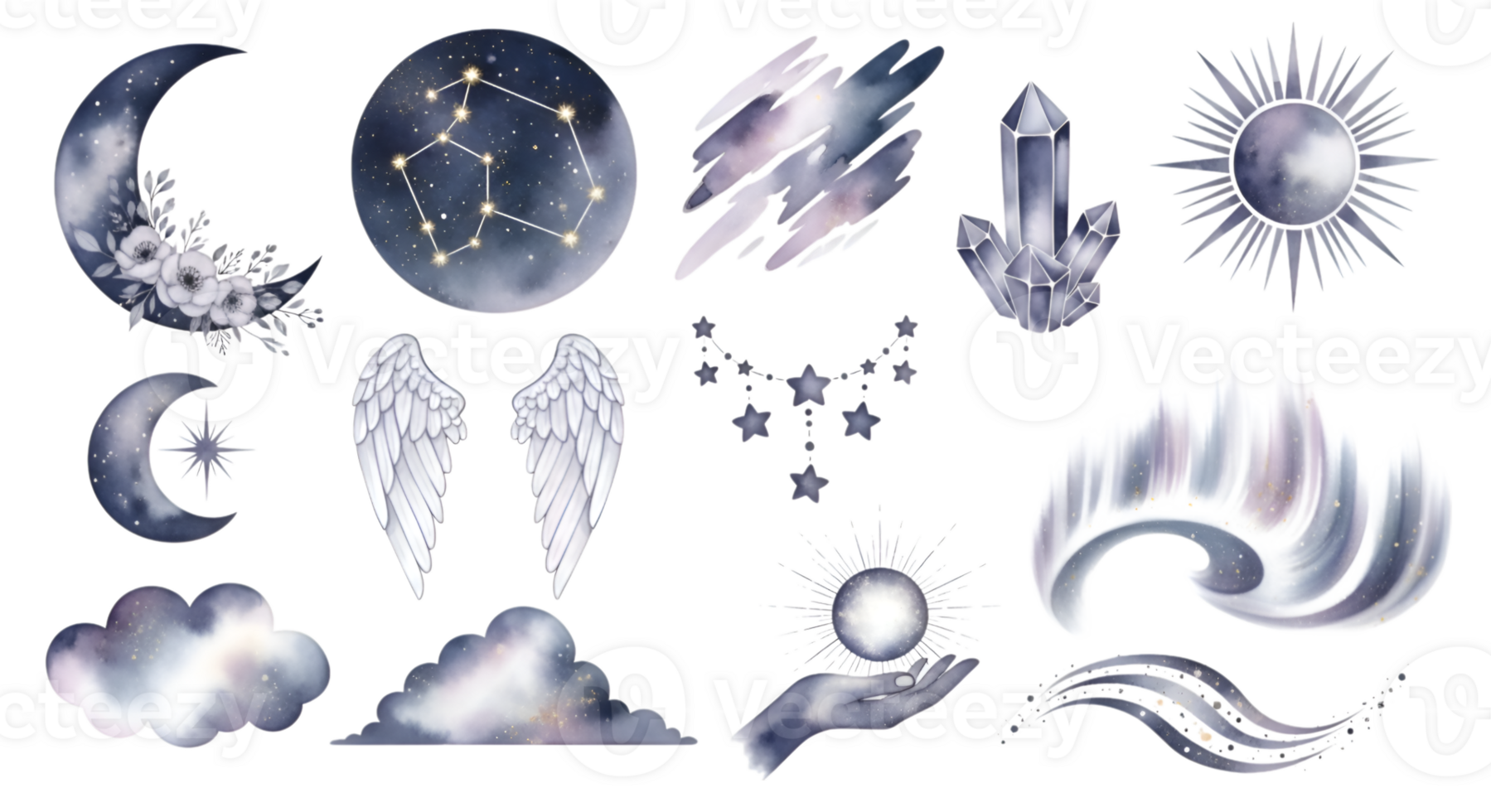 Celestial Galaxy Theme Element Design with Transparent Backdrop png