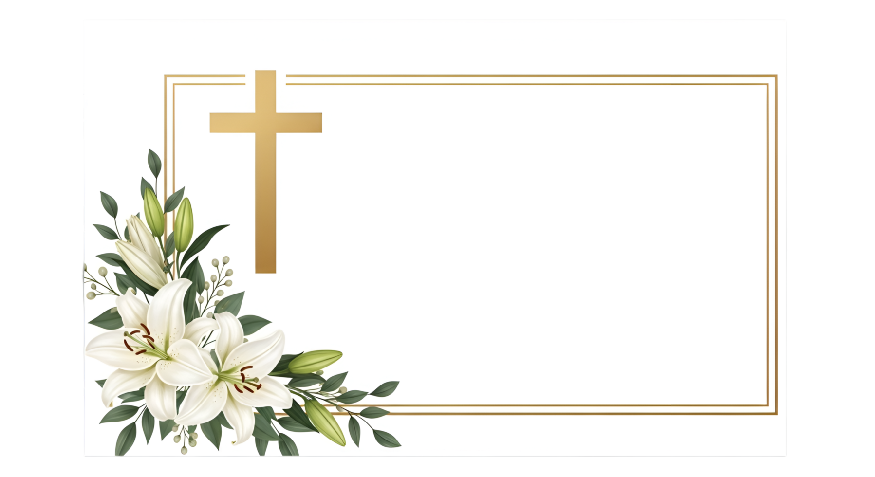 White Lilies and Gold Cross Floral Border png