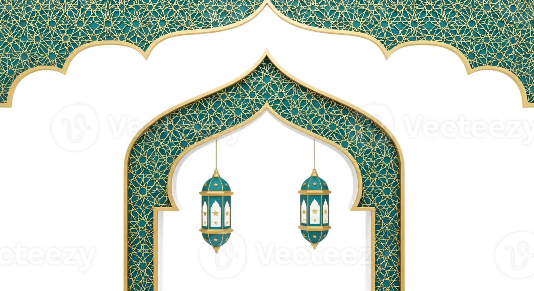 Islamic Teal Gold Arches Lanterns png