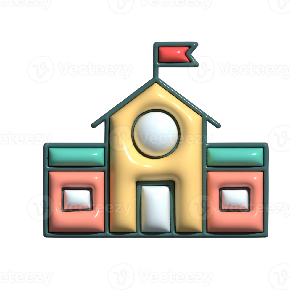 School 3D Icon Fun and Colorful Cartoon Style Campus Design png