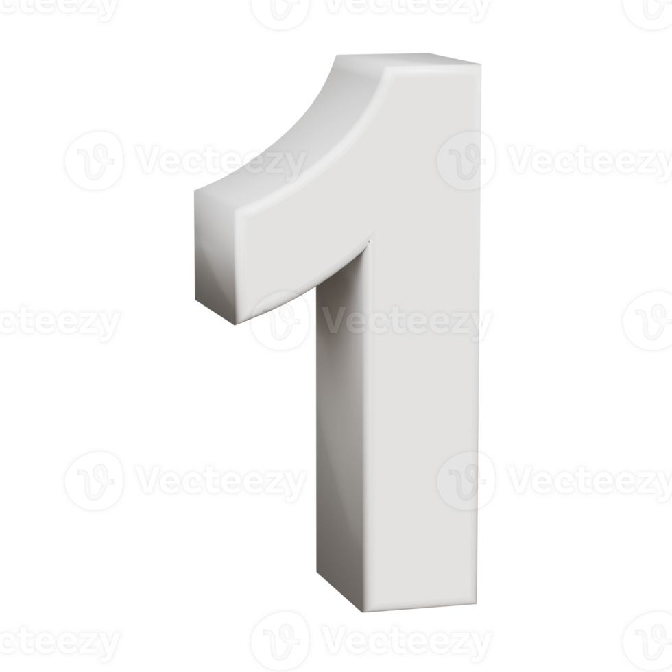 3D render neoblock alphabet number 1 png