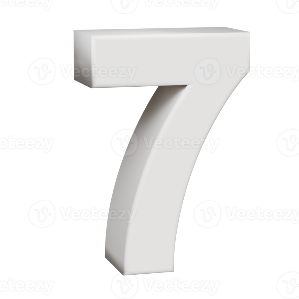 3D render neoblock alphabet number 7 png