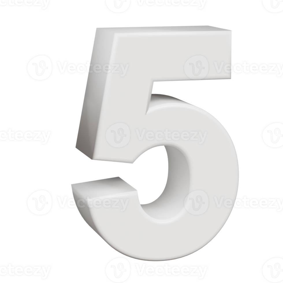 3D render neoblock alphabet number 5 png