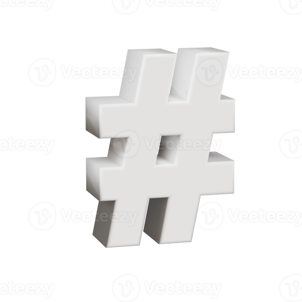 3D render neoblock alphabet hastag icon png