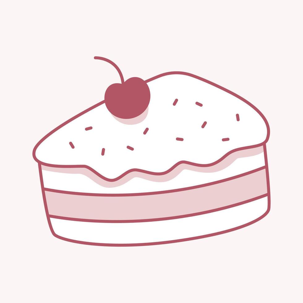 A Sweet Slice, A delightful illustration of a slice of cake, topped with a vibrant cherry, inviting indulgence. vector