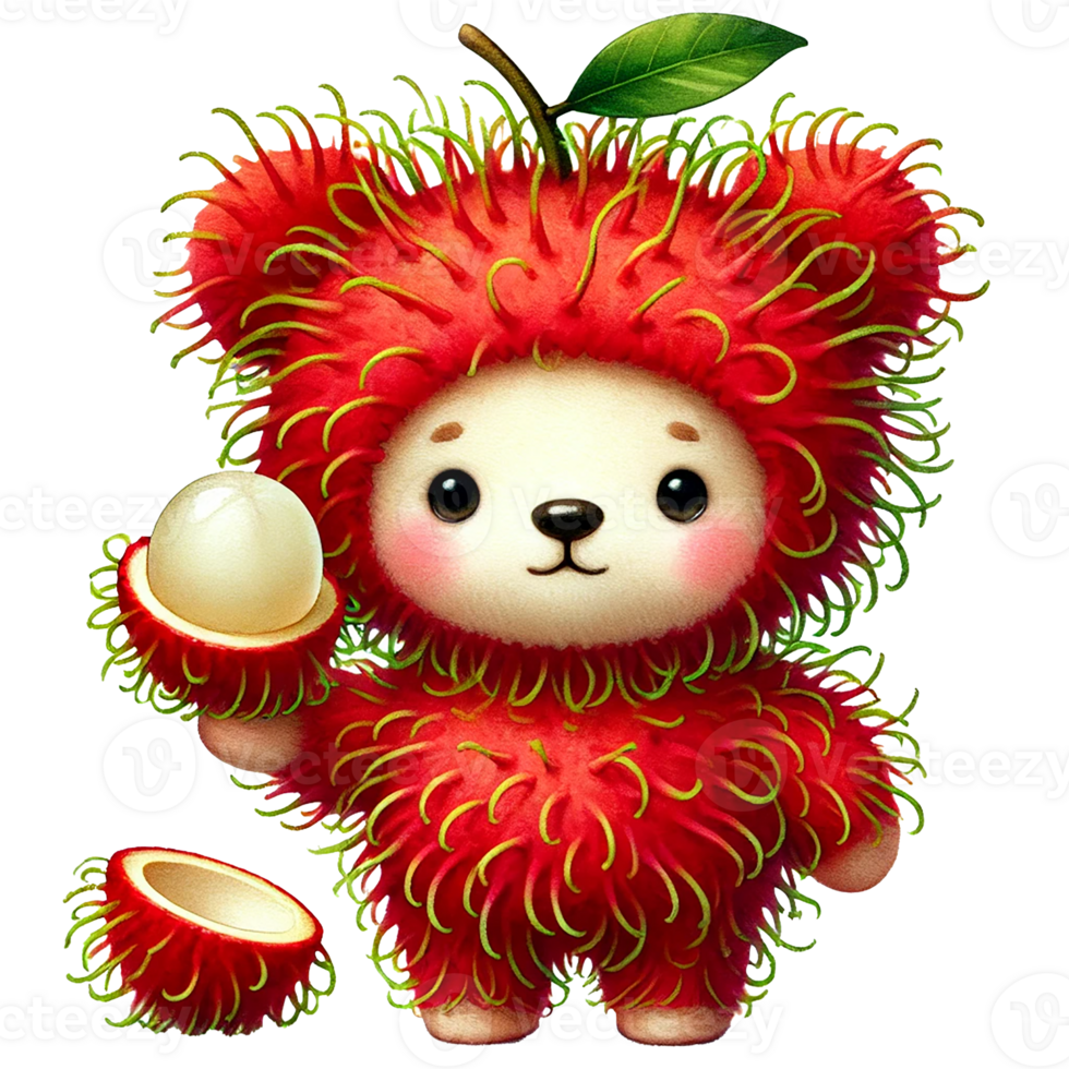 Cute bear character with a fruity outfit and cheerful expression. Animal cartoo0 character png