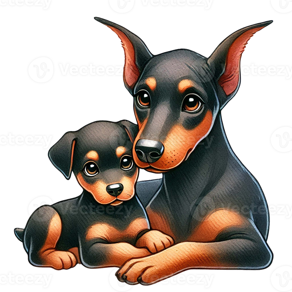 A loving mother dog with her playful puppy, showcasing their bond. Animal cartoon. png