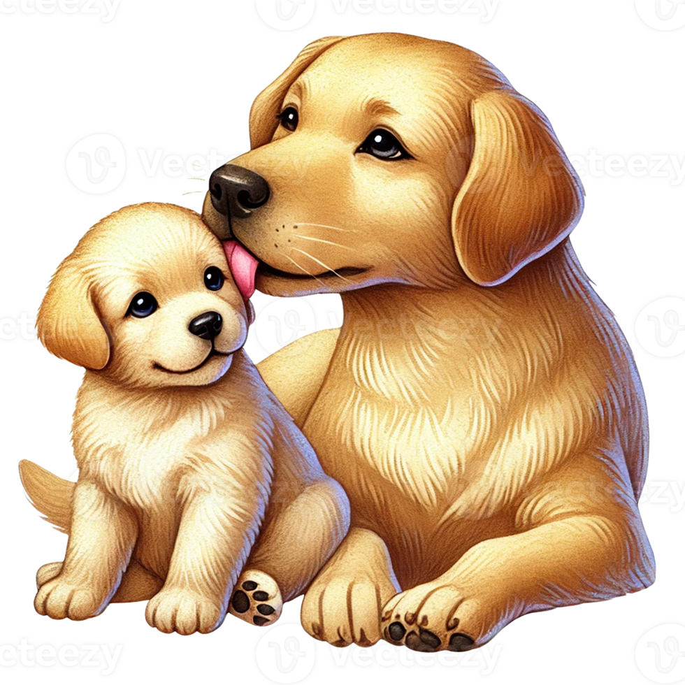 Adorable golden retriever dog with cute playful puppy. Animal cartoon. png