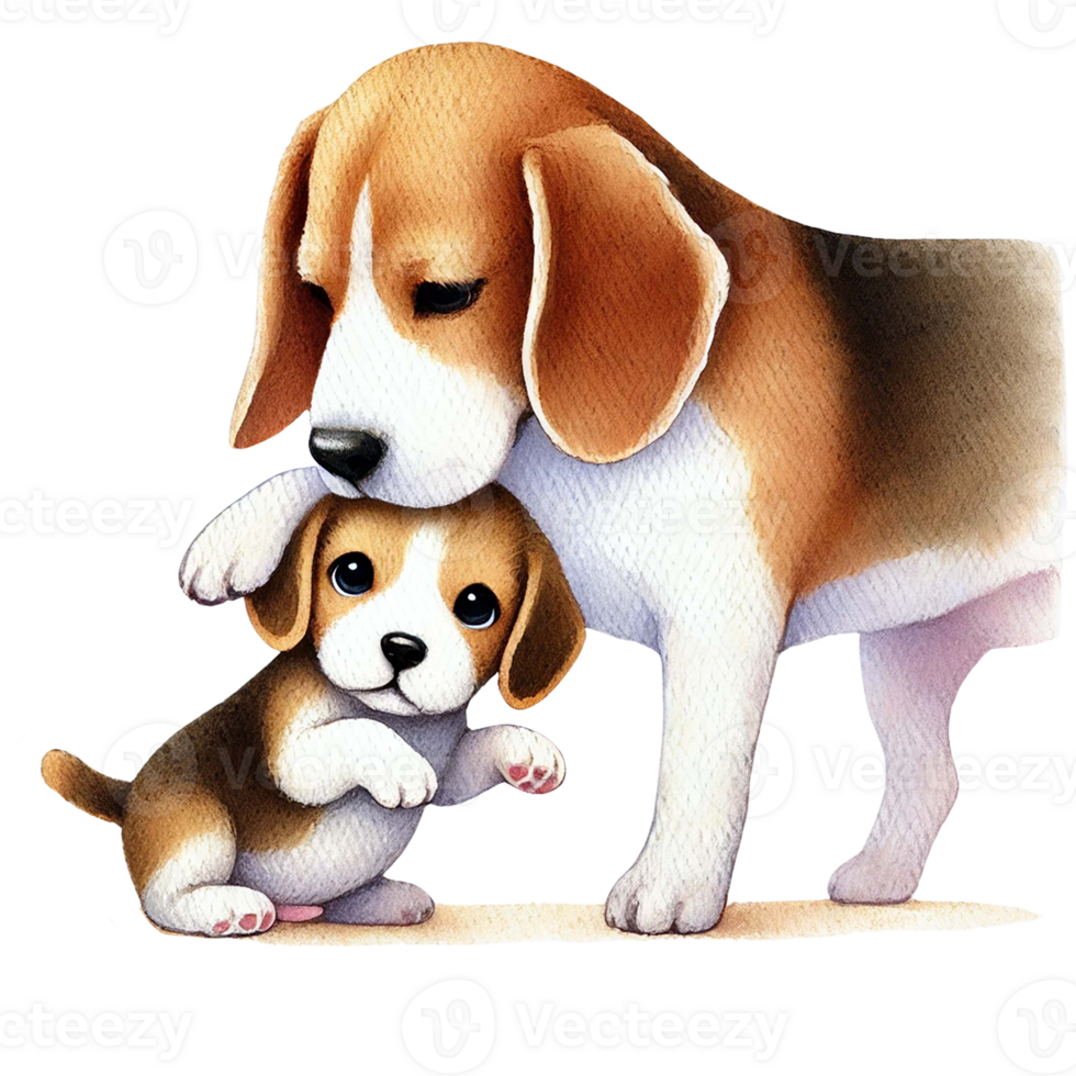 A heartwarming illustration of a beagle mother with her puppy. Animal cartoon. png