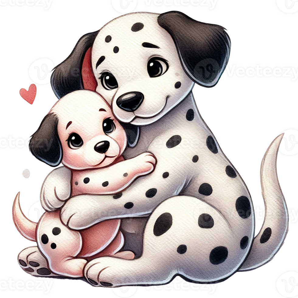 Cute Dalmatian dogs sharing a loving moment together. Animal cartoon. png
