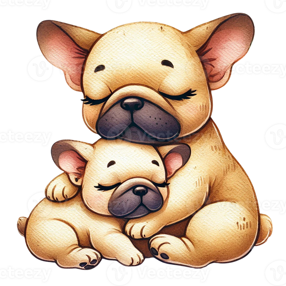 Cute illustration of a dog hugging its puppy for heartwarming moments. Animal cartoon. png