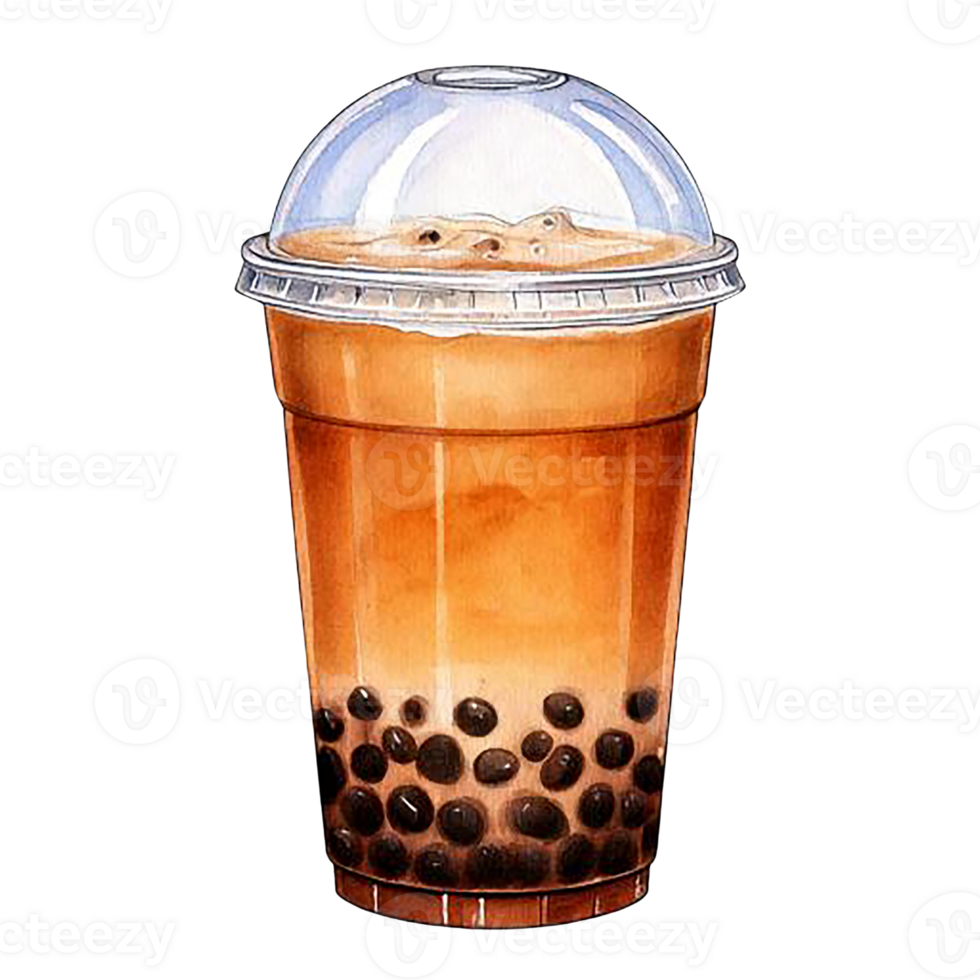 Delicious bubble tea with creamy texture and tapioca pearls. Watercolor clipart png