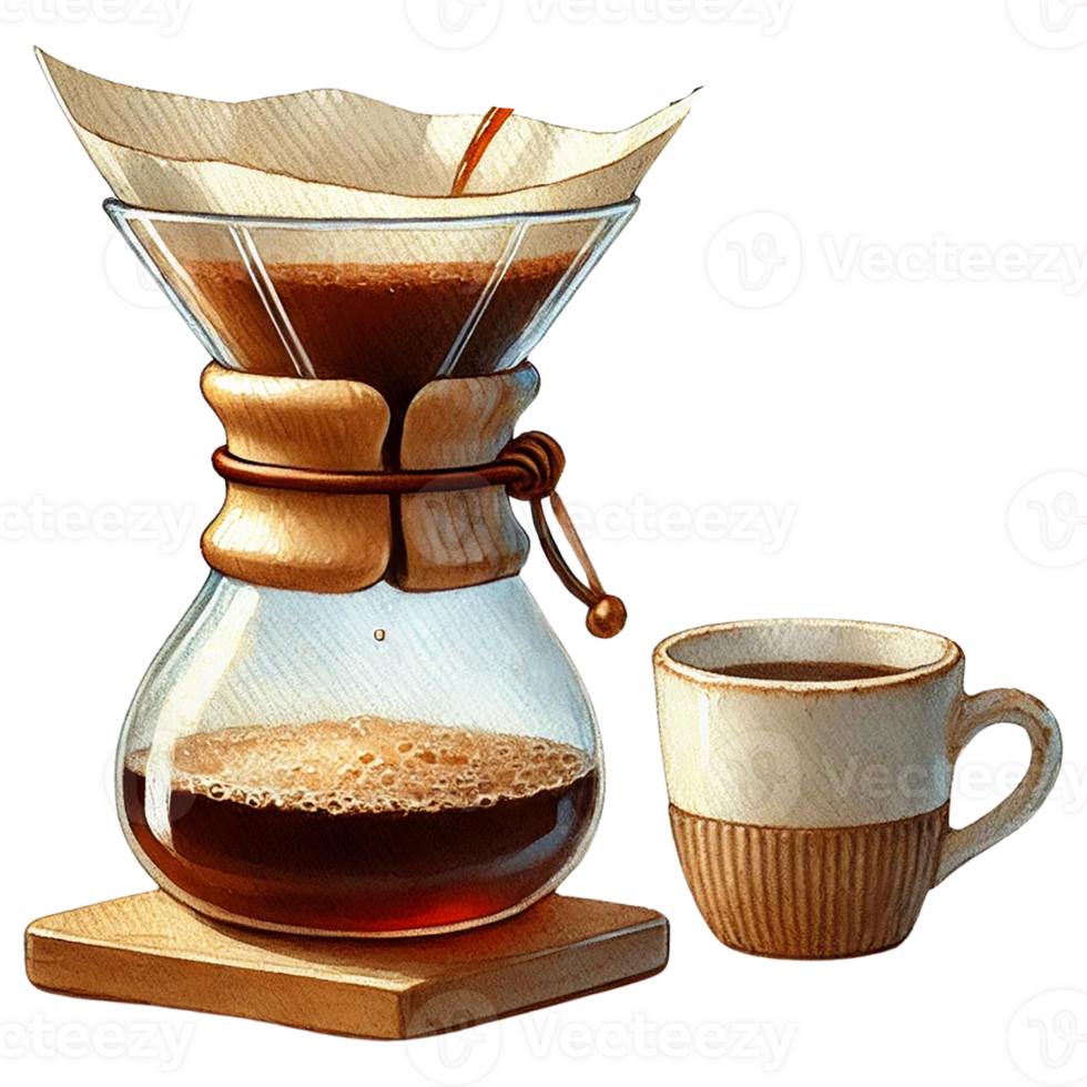 A stylish coffee maker brewing fresh, aromatic coffee. Watercolor clipart png