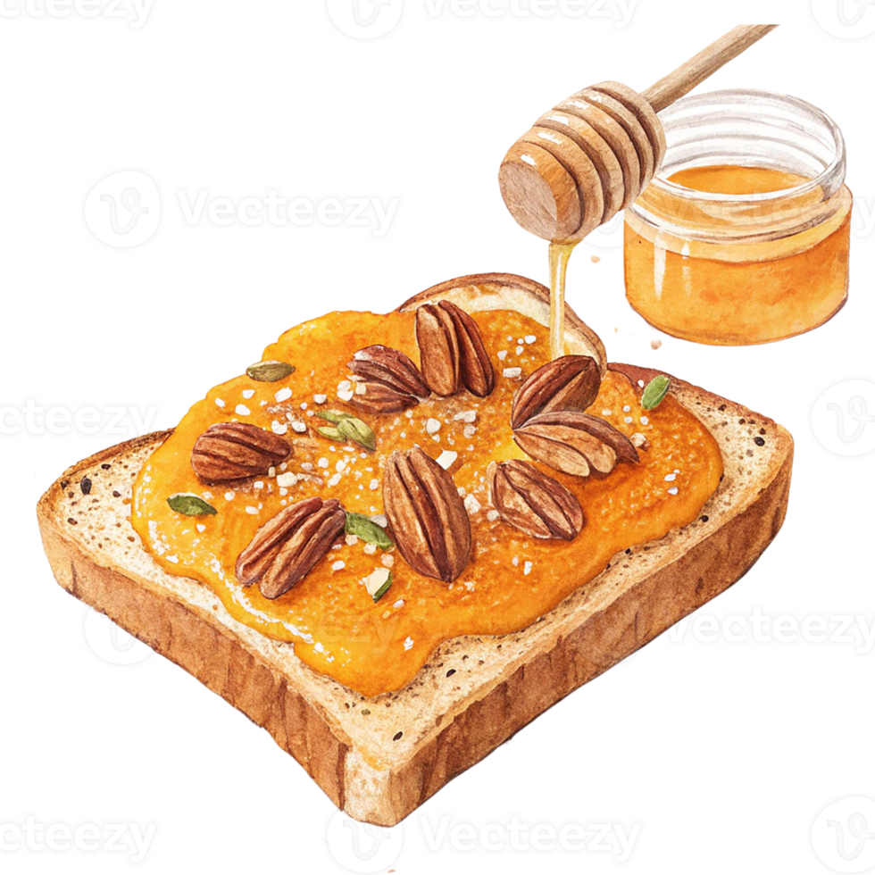 Delicious toast with honey and nuts, perfect for breakfast. png