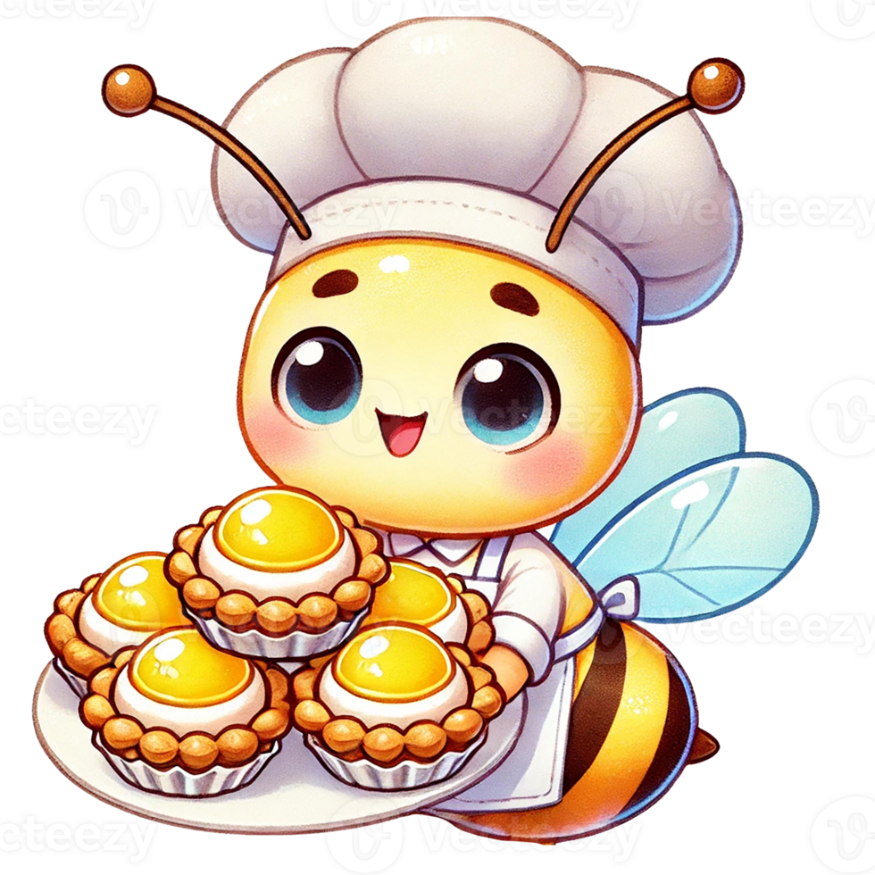 A cheerful bee chef baking delicious pastries with joy. png